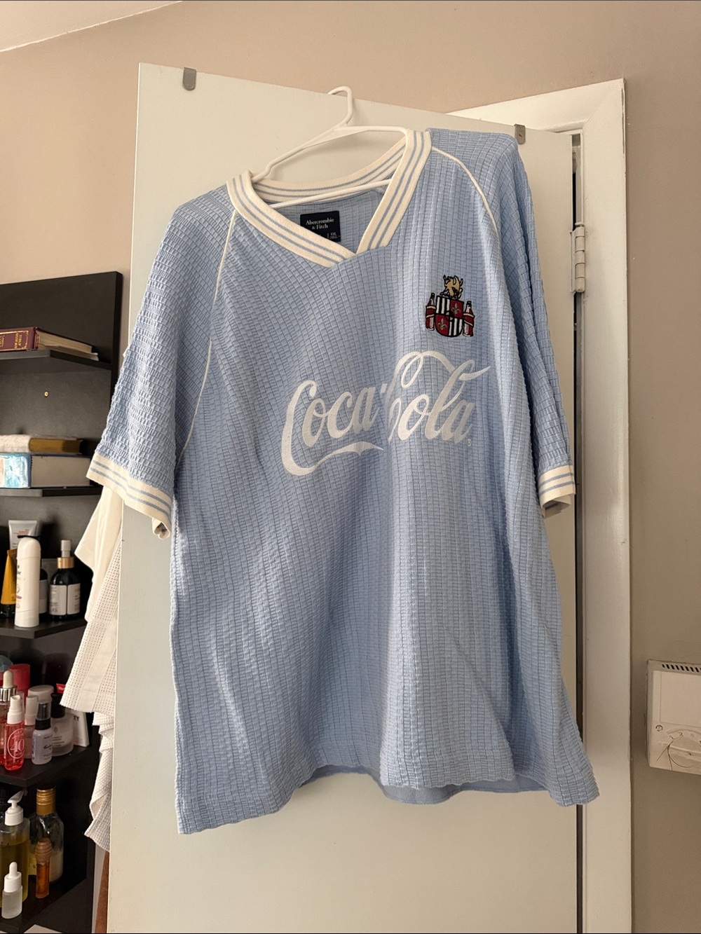 Abercrombie & Fitch Light Blue and White Coca-Cola Mesh Tee